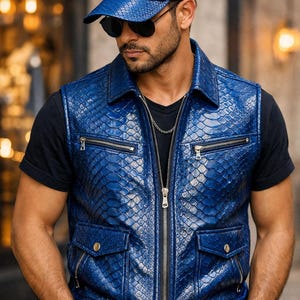 Chaleco de piel de pitón dragón, gorro de pitón rey, conjunto completo hecho a mano para hombre.