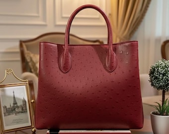 Genuine Ostrich Leather Bag | Handmade Luxury Tote Purse | Gift for Her