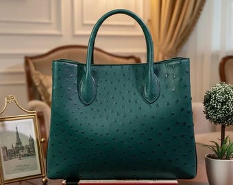 Genuine Ostrich  Leather Bag | Handmade Luxury Tote Purse | Gift for Her