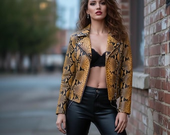 Women’s Python Leather Jacket | Snakeskin Biker Jacket | Luxury Streetwear
