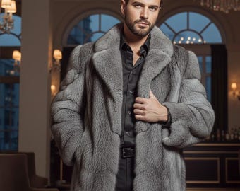 Men’s Russian Sable Fur Coat | Silver-Grey Full-Length Luxury Winter Overcoat |Handcrafted Designer Fur Jacket