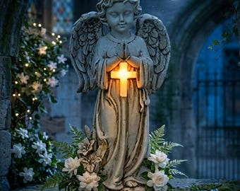 Solar Angel Garden Statue – Praying Angel Memorial Figurine for Patio, Lawn, Yard, Porch & Cemetery Decorations