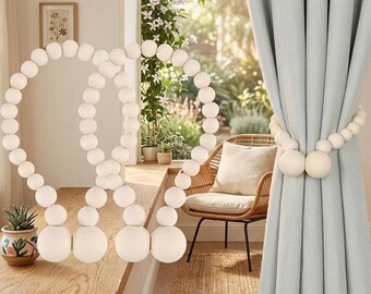 Wooden Bead Curtain Tiebacks – Magnetic Boho Farmhouse Holdbacks