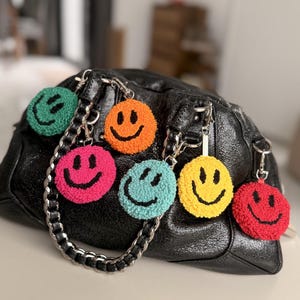 Punch Needle Keychain — Handmade Smiley, Custom Colors