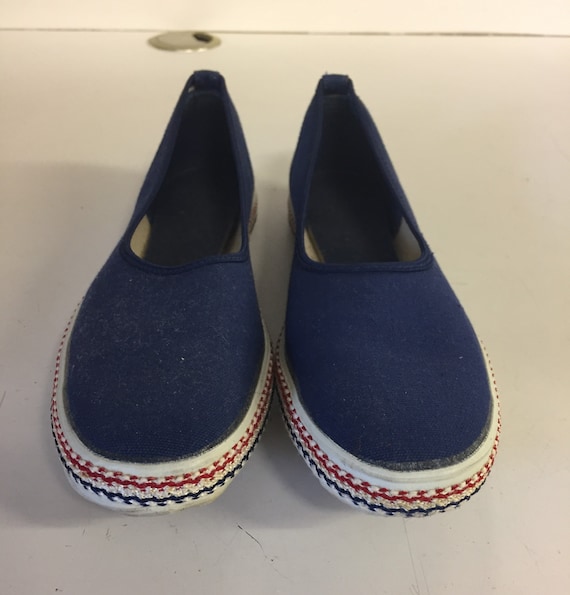 red white and blue slip on shoes