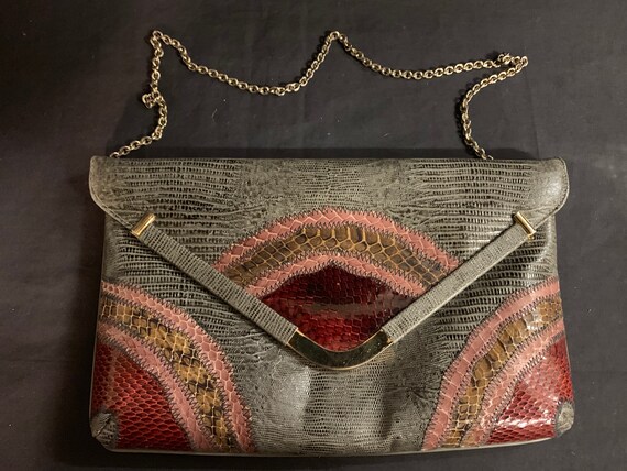 Vintage 1990's Faux Snakeskin Vinyl Clutch Purse … - image 4