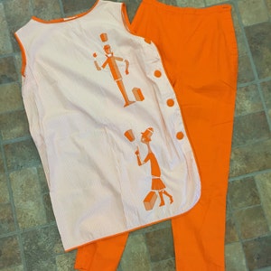 RARE Vintage Orange & White Smock / Tunic top Made in Italy for The J.L Hudson Company