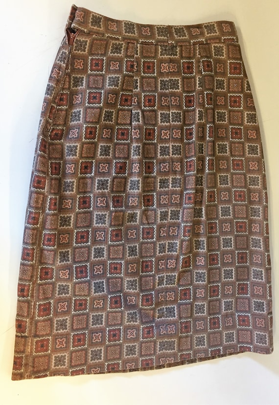 Vintage 1970's Brown Checkered Patterned Corduroy 