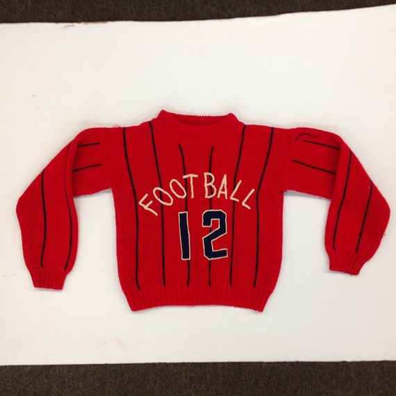 Vintage 1960's Sears Child's Red Sweater Football… - image 1