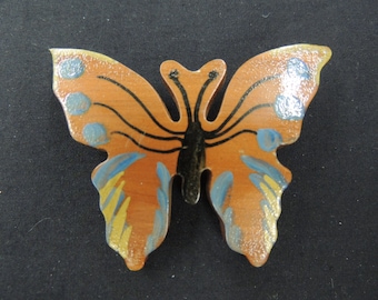 Vintage All Wood Butterfly Brooch Pin Fun Whimsical  Hand Painted