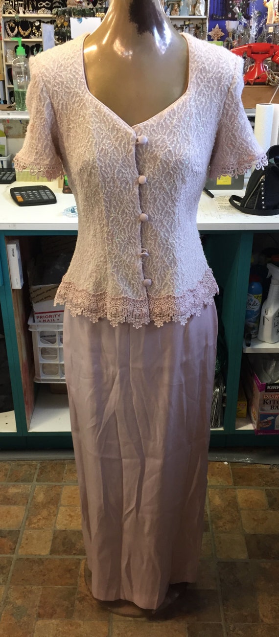 Vintage 1970s Iridescent Pink Maxi Gown with Ruching Details