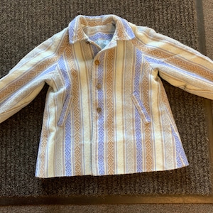 Vintage 1980&#39;s Pastel Little Girls Dress Coat Strip Blue & Brown