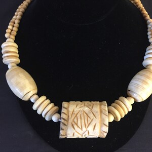 Vintage 1980's Carved Bone Pendant Statement Necklace Oddity image 4