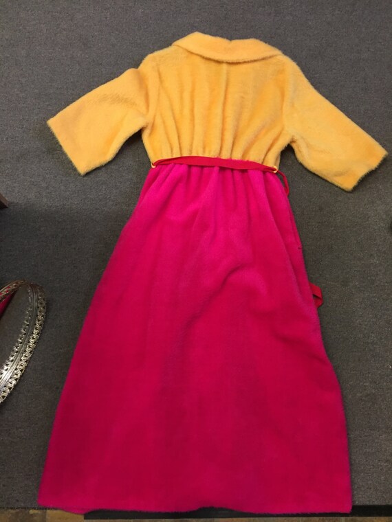 Vintage 1970's Furry Material Yellow & Hot Pink R… - image 4