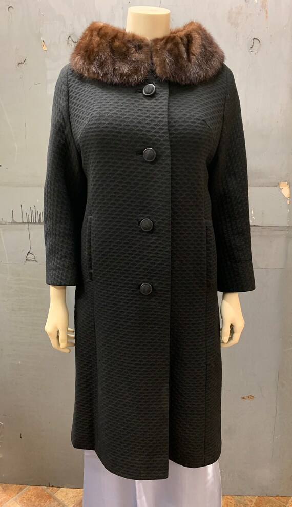 Vintage 1960's Black Hockanium Fabric Ladies Coat 