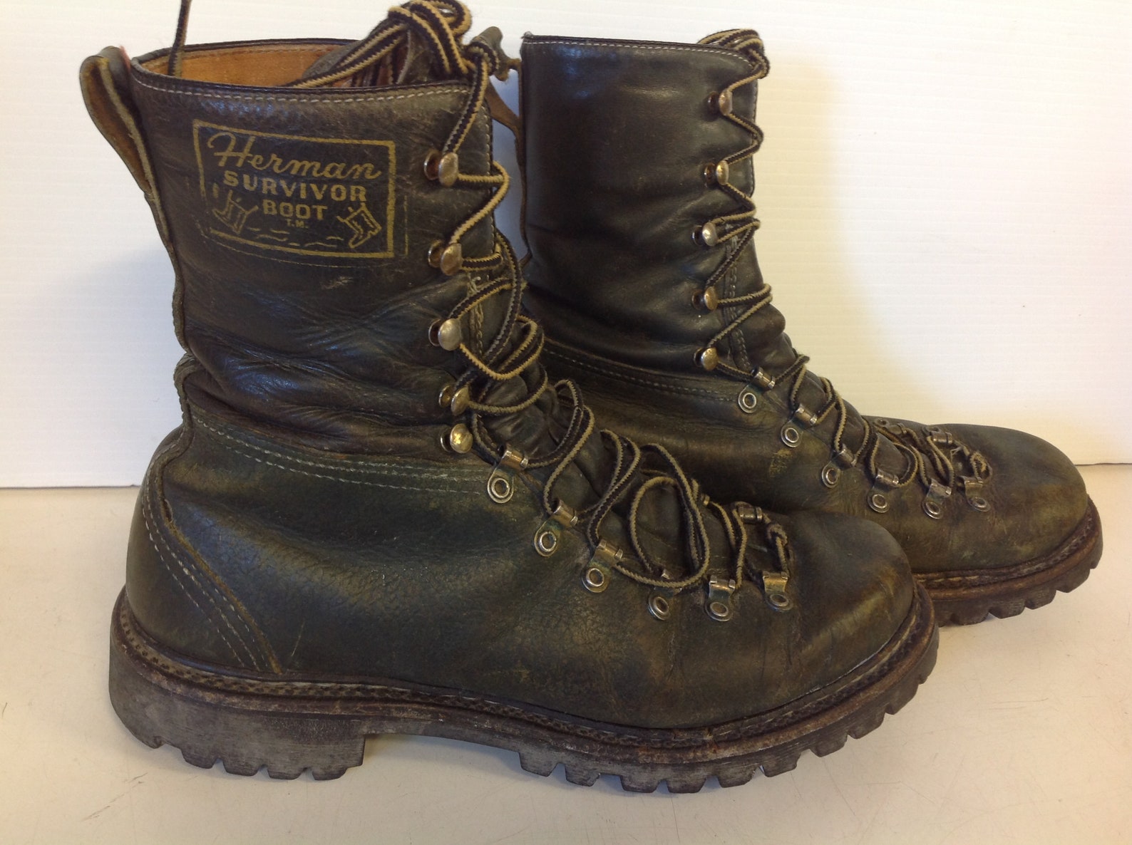 Vintage Green Leather Size 8 Herman Survivor Boots | Etsy