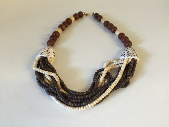 Vintage Vacationer Shell & Wood Beaded Statement … - image 2