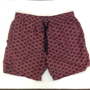 Early 2000&#39;s Red Navy Blue Anchor Motif Vilebrequin Men&#39;s XXL Polycotton Swim Trunks Costume De Bain A St-Tropez