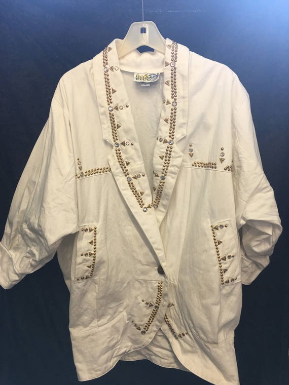 Vintage 1990'S " Artwear "  White Jean Jacket  Ba… - image 3