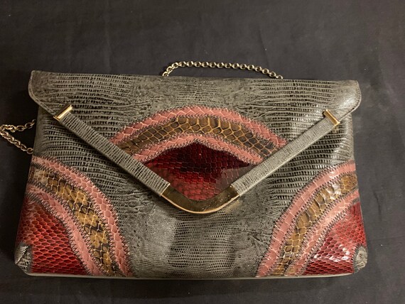 Vintage 1990's Faux Snakeskin Vinyl Clutch Purse … - image 7