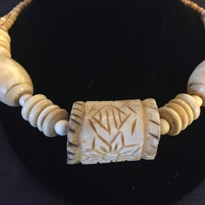 Vintage 1980's Carved Bone Pendant Statement Necklace Oddity image 1