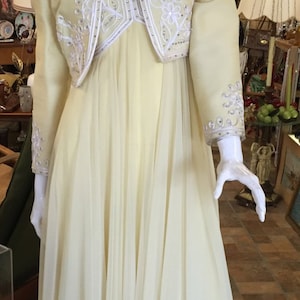 Vintage 1960&#39;s Albert Maurice Detroit Formal Chiffon Butter Yellow Gown Matching Bolo Jacket