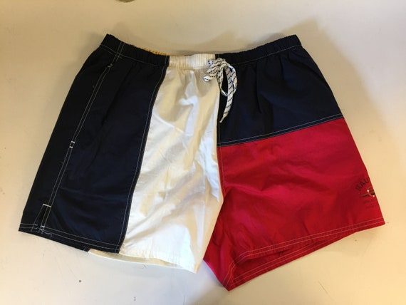 Vintage 1990's Nautica Colorblock Swim Trunks Bri… - image 1