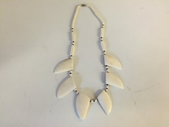 Vintage All Bone Beaded Statement Tribal Necklace… - image 2