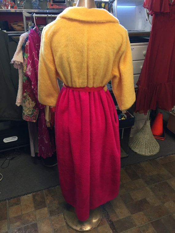 Vintage 1970's Furry Material Yellow & Hot Pink R… - image 2