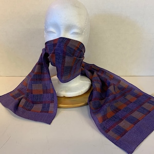 Vintage 1980&#39;s 100% Polyester Long Scarf Purple Checkered Made in Italy
