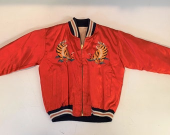 Vintage 1970's Korea Sukajan Silk Child's Bomber Jacket Red Lion