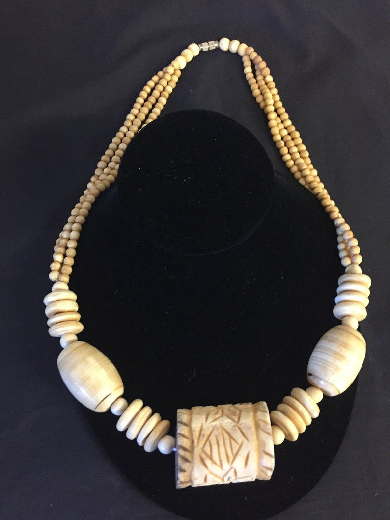 Vintage 1980's Carved Bone Pendant Statement Necklace Oddity image 3