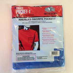 Vintage 1991 NOS Fruit Of the Loom Cotton Single Stitch XL Blue Pocket-T T-Shirt