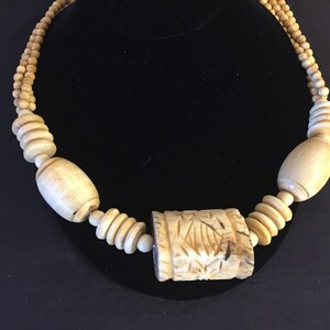 Vintage 1980's Carved Bone Pendant Statement Necklace Oddity image 6