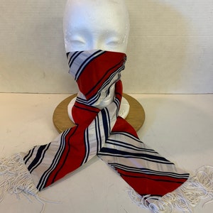 Vintage 1990's Long Scarf Red White & Blue Tassels Belt Patriotic