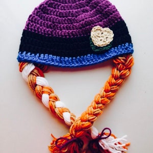 Baby Infant Toddler Girl Princess ANNA Crochet Hat With Braids // Newborn to Big Kid Size // Cute Winter Hat