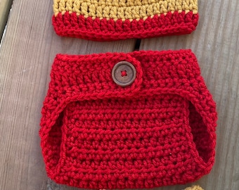 Newborn Crochet Boy Girl WINNIE the POOH Bear Beanie Hat, Diaper