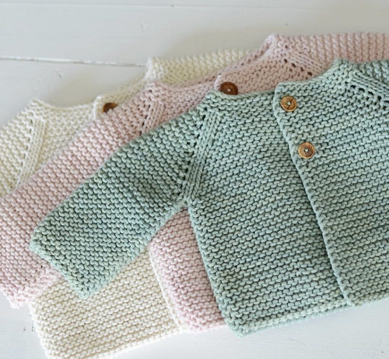 ENGLISH KNITTING Pattern for Beginners Sweater Jumper Basic Baby Cardigan Toddler Sweater 3-6-12-24 months to child sizes PDF file Knit image 2