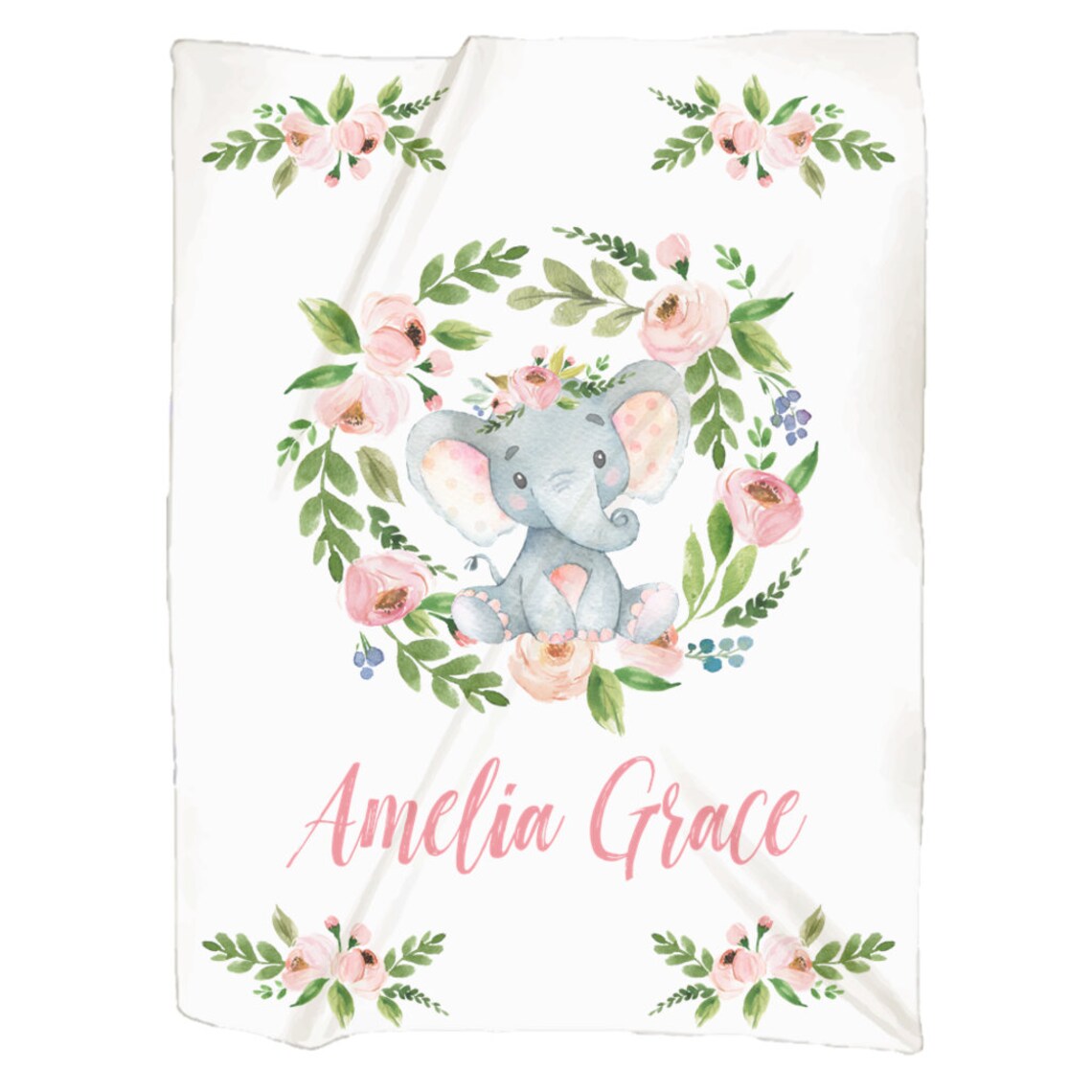 Personalized Baby Blanket Girl Elephant Blanket Baby Name Etsy