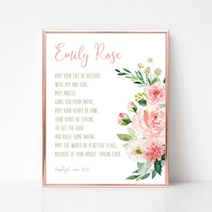Baptism Gift Girl, Personalized PRINTABLE Decor, Baby Girl Gift, Nursery Wall Art, Godchild Baptism Sign Dedication Gift, Christening Gift