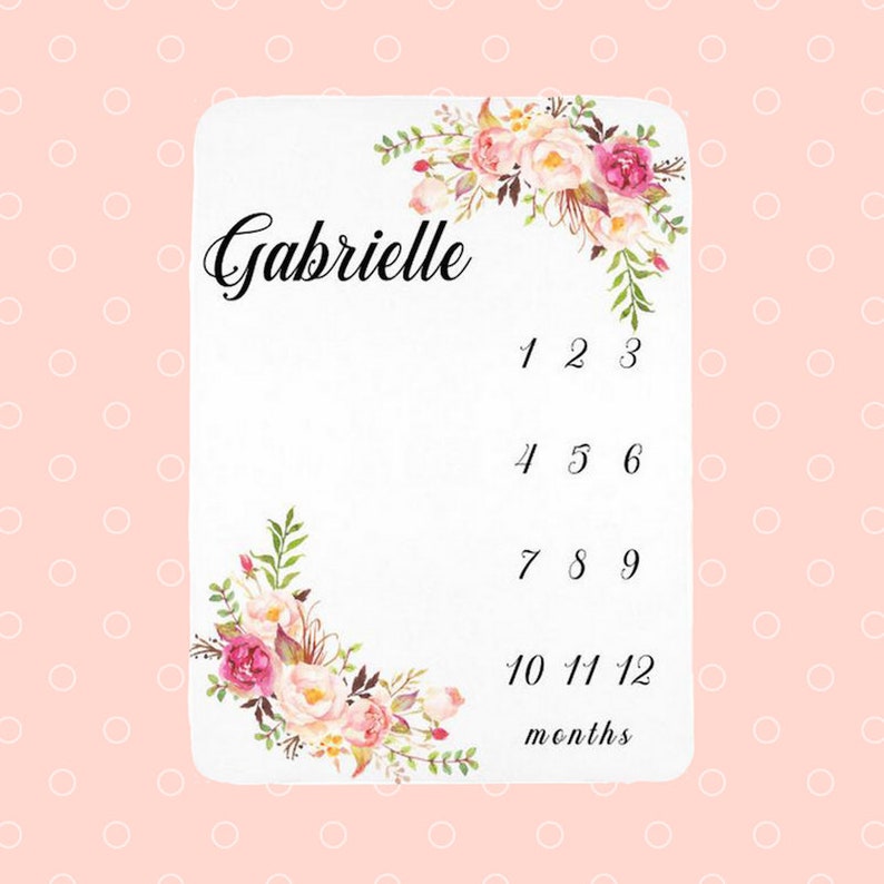 Boho Baby Monthly Blanket Pink Flower Nursery Bedding Floral Girl Milestone Blanket Baby Girl Shower Blanket Girl Personalized Swaddling