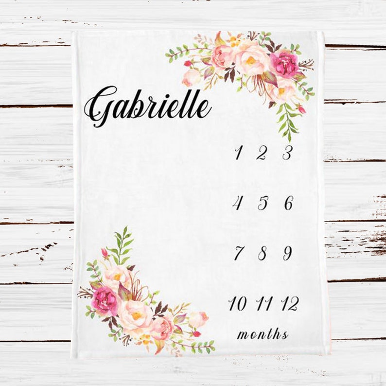 Boho Baby Monthly Blanket Pink Flower Nursery Bedding Floral Girl Milestone Blanket Baby Girl Shower Blanket Girl Personalized Swaddling