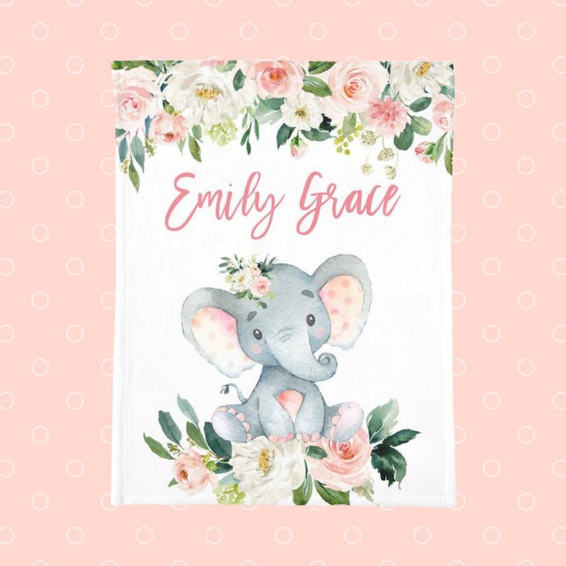 Elephant Baby Blanket Monogrammed Baby Girl Nursery Bedding Etsy