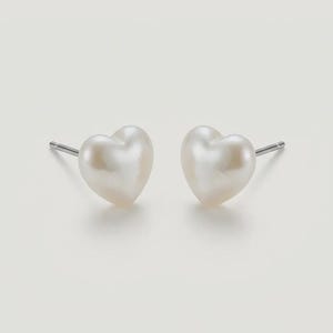 Sterling r Silver -Pearl Heart Stud - handmade Earrings