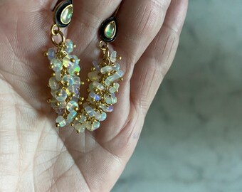Ethiopian Opal Cluster Earrings - 14k Gold Filled - Dangle Cluster of Firelight - Gift for Her - OOAK Earrings