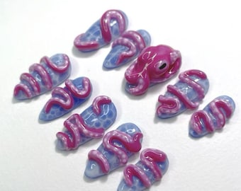 Octopus Press On Nails, 3D Tentacle Nails, Ocean Nails, Blue Pink Mermaid Nails, Cute Beach Nails