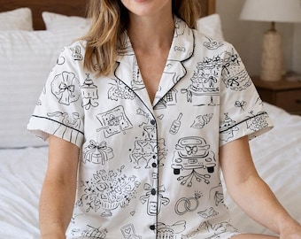 Bridal Pajamas Women, Cute Wedding PJs Set, Bachelorette Party Outfit, Engagement Gift, Bride to Be Sleepwear, Gift for Her