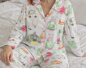 Set pigiama da golf, pigiama Masters Golf, pigiama Country Club, set relax preppy, pigiama stile Augusta, regalo per lei