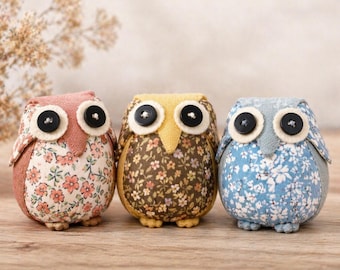 Handmade Owl Plush Toy, Cute Fabric Owl Doll, Small Stuffed Animal, Nursery Decor, Cottagecore Owl Gift for Her