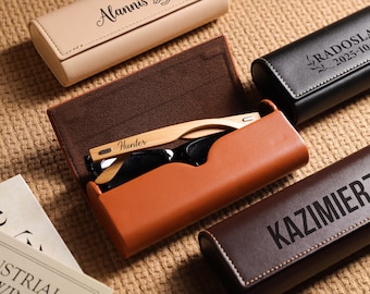 Personalized Leather Glasses Case,Custom Vintage Magnetic Eyeglasses Holder,Sunglasses Box,Wedding Bridesmaid Gift,Gift for Her,Best ManGift